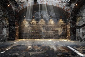 Naklejka premium A room with brick walls and beams of light
