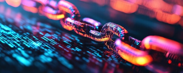 Blockchain disruption, holographic web, sleek digital environment, vibrant tones