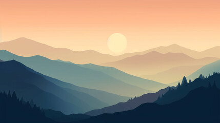 Mountains stretch into the distance, their grandeur emphasized by gradients of color, creating a three-dimensional visual experience  mountains landscape. landscape in watercolor style
