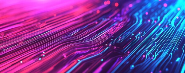 Blockchain disruption, virtual neon threads, holographic tech, vibrant elements