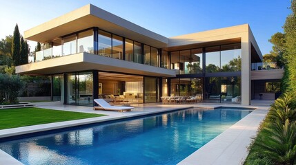 Fototapeta premium modern house with swimming pool and garden