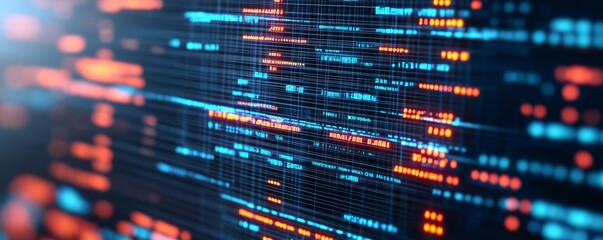 Obraz premium Blockchain grid, virtual holographic display, digital nodes, futuristic technology