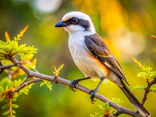 Aerial View of Southern White-crowned Shrike Perched on Tree Branch in South Africa - Captivating Wildlife Shot for Nature Lovers and Bird Enthusiasts