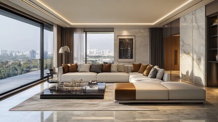 modern luxury living room interior with white marble