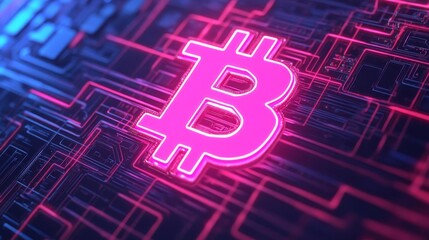 Blockchain transformation, neon holographic display, cyber tech elements