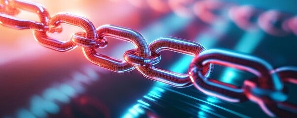 Blockchain-driven tech, digital neon threads, holographic grid, cyber tones