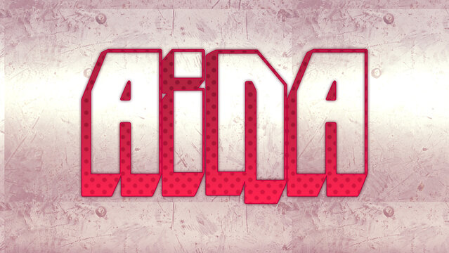 Cute 3d bold outline pink Arabic word design of Aina on white background.