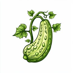A cartoon-style illustration of a bitter gourd with leaves.