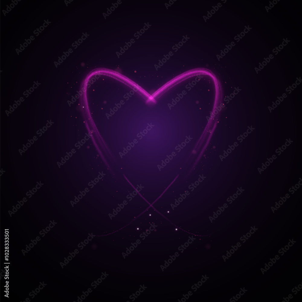 Poster Bright neon purple heart shaped frame with shimmering light effects. Valentine's Day design element. Vector