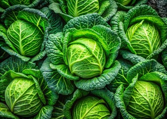 Obraz premium Closeup of Fresh Vibrant Green Cabbage Heads for Sale, Showcasing Leafy Textures with Seamless Background - Perfect for Culinary and Organic Produce Themes