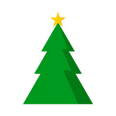 Isolate Green Christmas Tree with star. Vector illustration design in Flat style, Decoration graphic elements design for Banner and Poscard