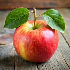 an apple with leaves and leaves on it