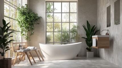 Stylish interior of bathroom in modern house in Fusion style.