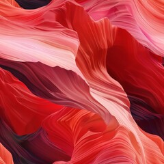 The twisting, colorful sandstone formations in Antelope Canyon are illuminated by midday sunlight, creating a dynamic interplay of vibrant reds and soft pinks along the canyon walls.