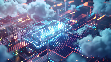 Hybrid Cloud Infrastructure: A detailed diagram showcasing a hybrid cloud architecture, blending on-premises data centers with public cloud services