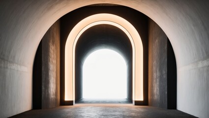 Fototapeta premium Mysterious glowing archway in dark tunnel.
