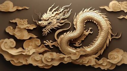 Fototapeta premium Elegant Chinese Fantasy Dragon SVG Graphic for Laser Cut