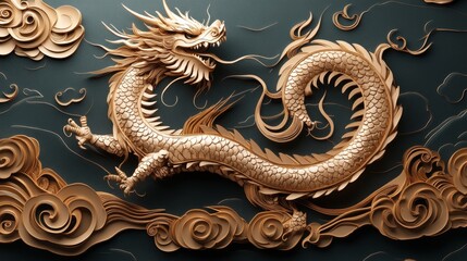 Fototapeta premium Elegant Chinese Dragon Fantasy for Laser Cut SVG Template