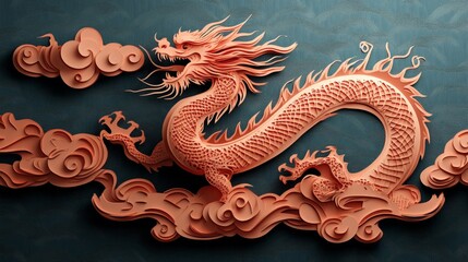 Fototapeta premium Elegant Fantasy Chinese Dragon for Laser Cut Design