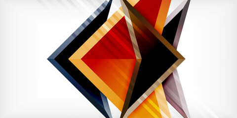 Arrows with 3d effect abstract background. Triangles on light grey backdrop