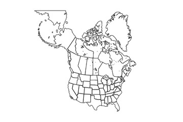 North America map templates. USA, Canada and Mexico map.line art vector illustration, line drawing map.