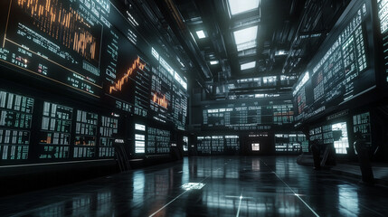 Fototapeta premium Stock market rally visualized through rising stock prices and increasing trading volumes on a futuristic exchange with dynamic charts and data streams