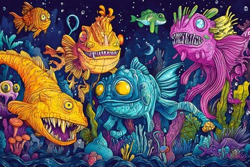 Fantasy Fish and Coral Reef Scene.