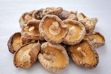Dried mushrooms , Deied shiitake mushrooms on white background