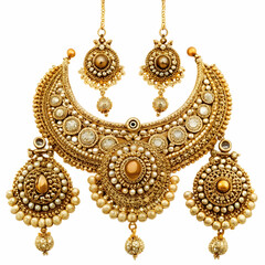 golden antique based necklace tikka pair of