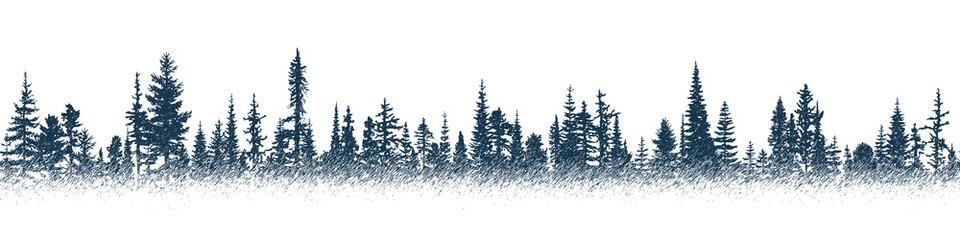 Obraz premium The forest in the fog, imitation of a pencil drawing, vector sketch, seamless border 