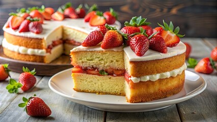A Classic Strawberry Cake, Delicately Layered with Whipped Cream and Fresh Berries, Ready to Be Savored