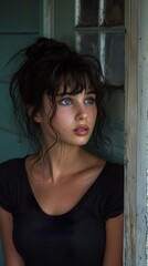 Fototapeta premium Beautiful Woman with Blue Eyes and Black Hair