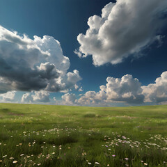 photorealistic style clouds and meadow
