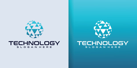Fototapeta premium Technology Logo Design. Abstract Globe logo with technology connection
