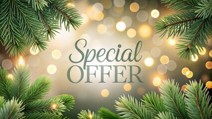 Special offer with pine branches and glowing lights