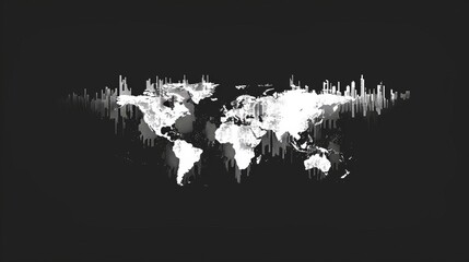 The simple white pixel style world map logo, designed in a square form, presents the world map in a unique abstract way, highlighting the characteristics of simplicity and modernity.