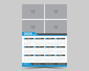 Wall calendar 2025 template, modern 12 month one page calendar design, corporate business calendar.