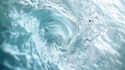 A super realistic close-up image of a waterspout, presenting detailed textures of water rotating upwards on a light blue background. High resolution lighting enhances the dynamic motion of tornadoes