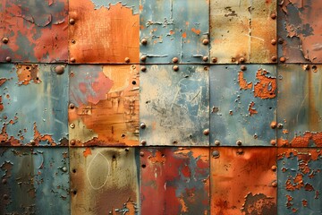 A rusted metal wall with rivets and rivets