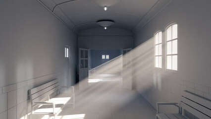 Old Hospital Hallway premium photo 3d render