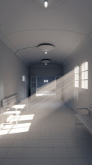 Old Hospital Hallway premium photo 3d render