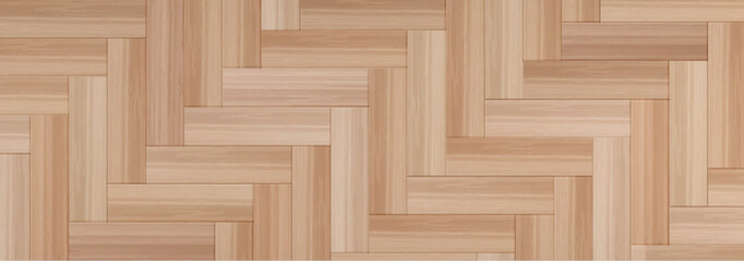 Wood floor texture background. Top oak surface for kitchen. Rustic laminate deck pattern vector. Brown walnut parquet panel template bg. Clean timber wallpaper. Realistic maple material panorama