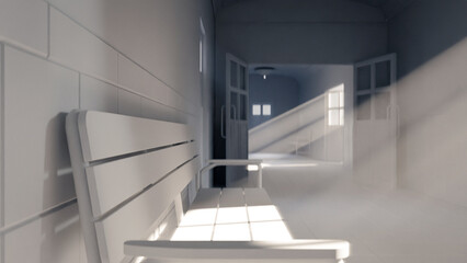 Fototapeta premium Old Hospital Hallway premium photo 3d render
