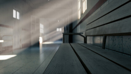 Fototapeta premium Old Hospital Hallway premium photo 3d render