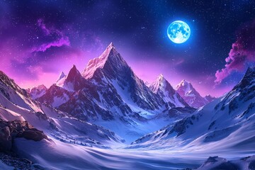 Starry Night Sky Over Snowy Mountains