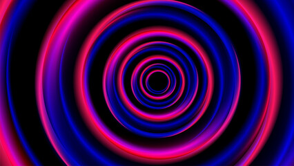 abstract digital art piece featuring concentric circles in vibrant hues of pink and blue. The circles create a sense of depth and dimension, as they seem to recede into infinity