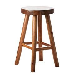 Wooden stool with a round seat and four legs, white isolate background. transparent