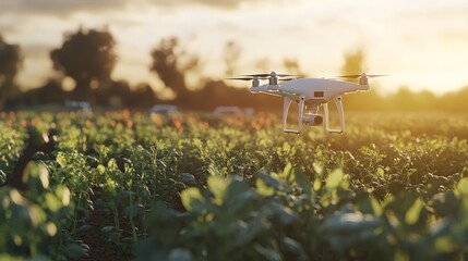 A smart farming setup with automated drones and sensors monitoring crop health. The system optimizes irrigation, pest control, and harvesting through AI-driven data analysis.