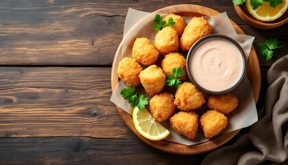 Crispy Prairie Oysters Served with Creamy Dipping Sauce and Lemon (Canadian Prairies Cuisine)