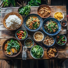 Thailand food ready to eat on wood table